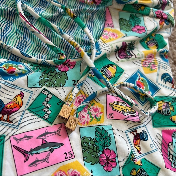 Vera Bradley Stamp Pattern Blue Green Back Tie Sleeveless Top Size Large (12/14) - Picture 7 of 8